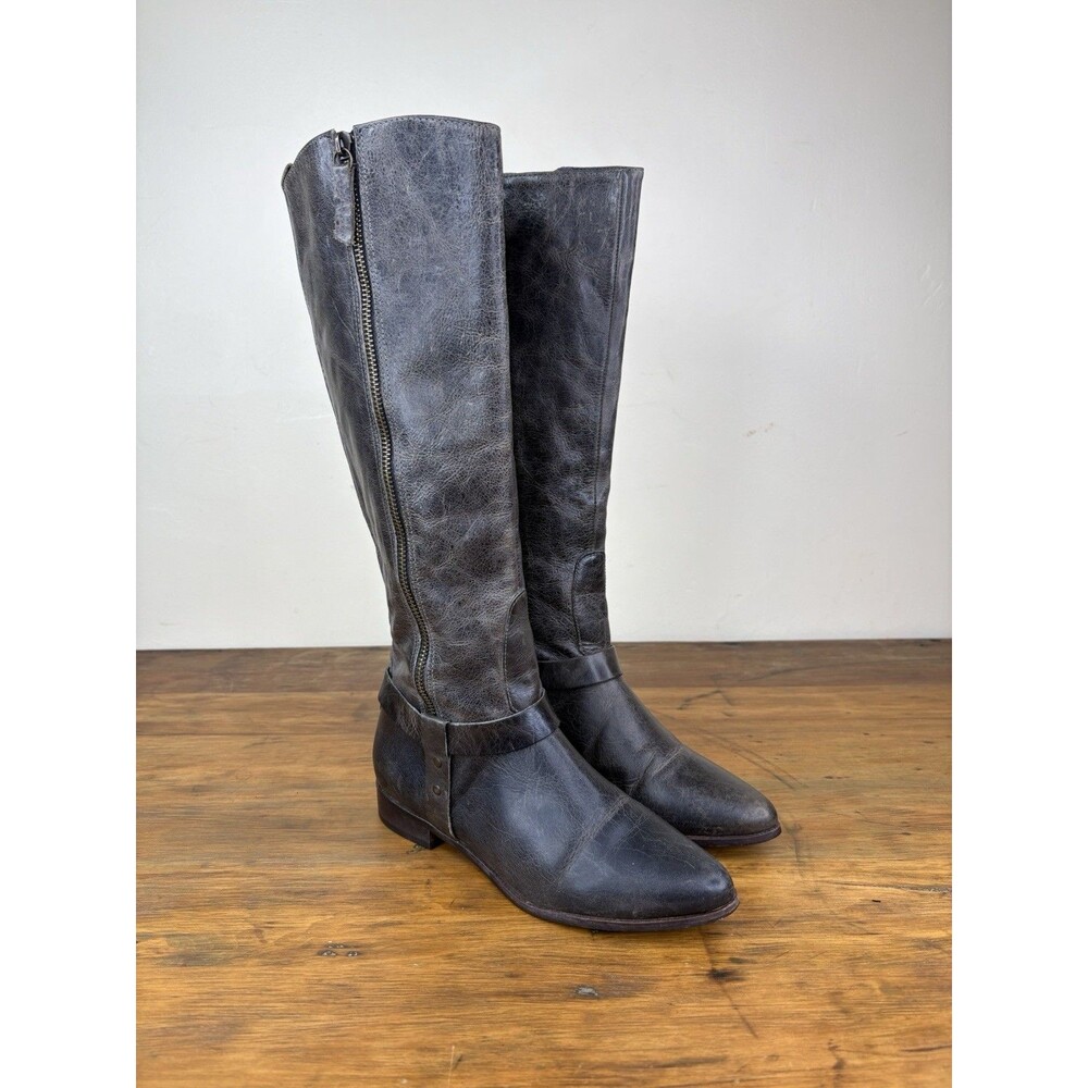 Matisse Womens Wilmer US 5.5M Gray Distressed Leather Zip Knee High Riding Boots
